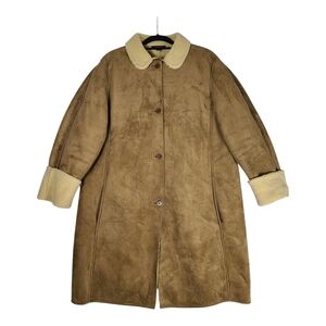 Lands End Faux Suede Sherpa Lined Knee Length Coat Womens 1X 16-18 Shearling